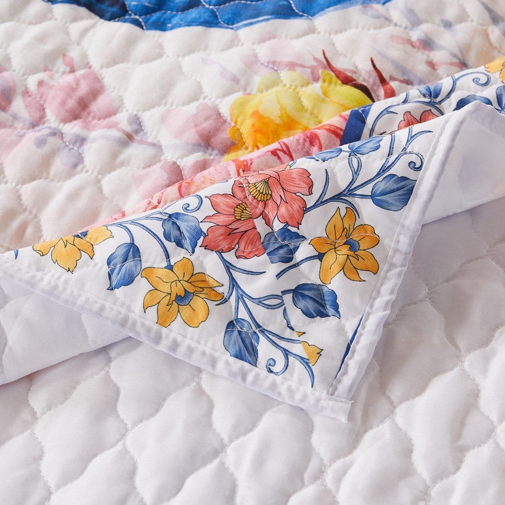 Tess Microfiber 2 Piece Twin Quilt Set Peacock Floral Print Multicolor By Casagear Home BM280420