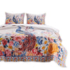 Tess Microfiber 3 Piece Full Quilt Set, Peacock, Floral Print, Multicolor By Casagear Home