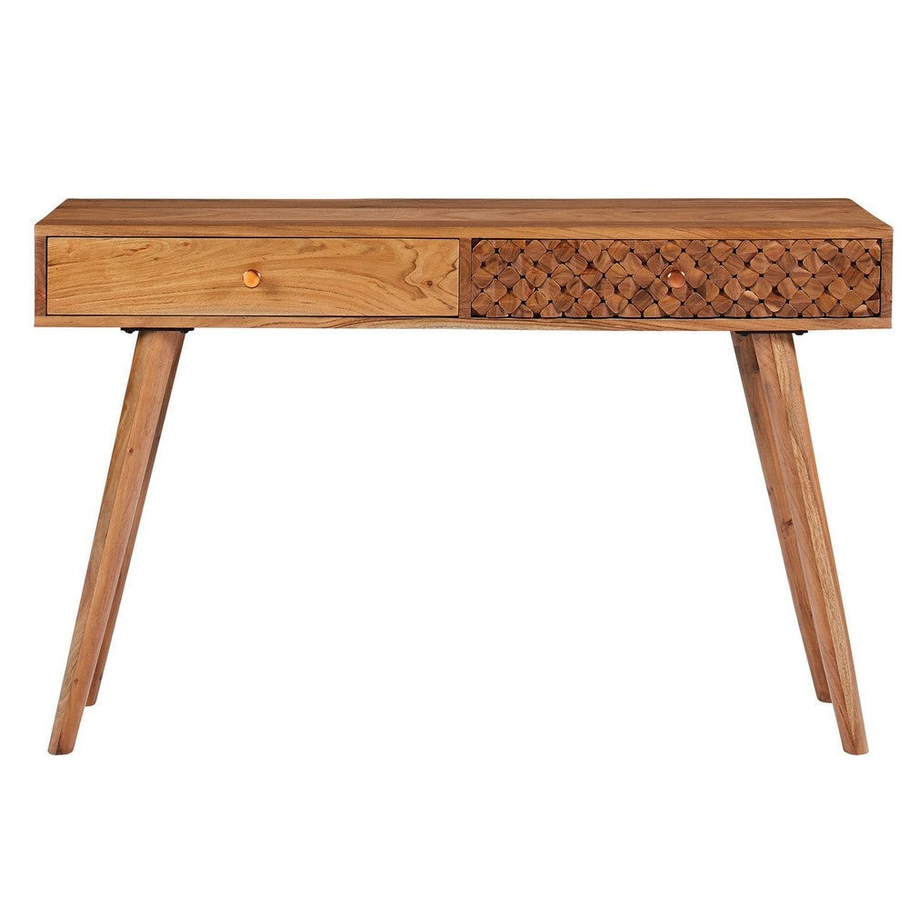 47 Inch Modern Wood Console Sideboard Table, Geometric, 2 Drawers, Brown By Casagear Home