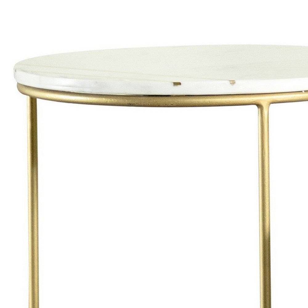 22 17 Inch Modern 2 Piece Nesting End Table Set White Marble Top Gold By Casagear Home BM280460