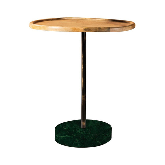 26 Inch Modern Accent Table, Round Tray Top, Dark Green Marble Base, Brown By Casagear Home