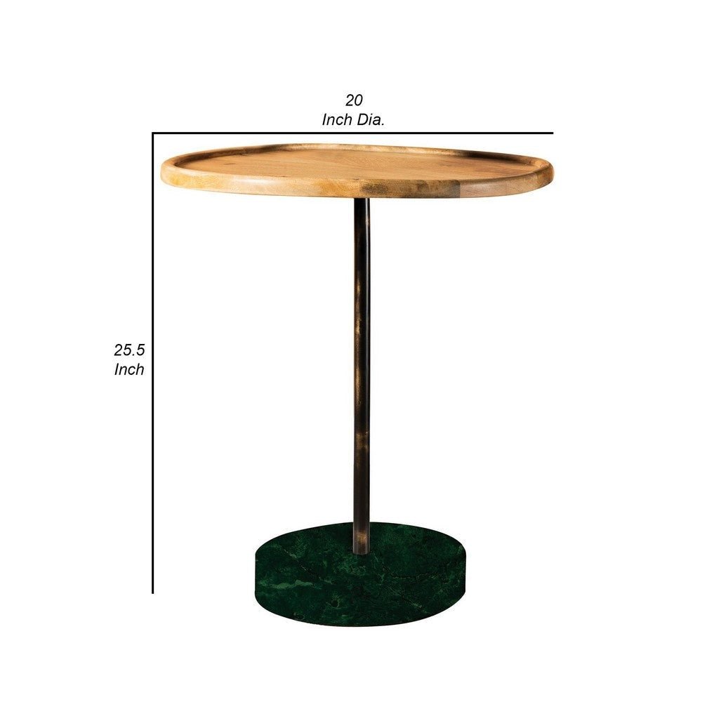 26 Inch Modern Accent Table Round Tray Top Dark Green Marble Base Brown By Casagear Home BM280465