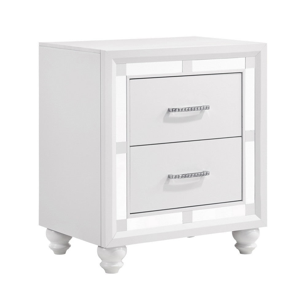 Pia 27 Inch Modern Nightstand, 2 Drawers, Mirrored Trim, Felt Lined, White By Casagear Home