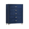 Cale 44 Inch Modern Glam Tall 5 Drawer Dresser Chest, Nailhead, Blue Velvet By Casagear Home