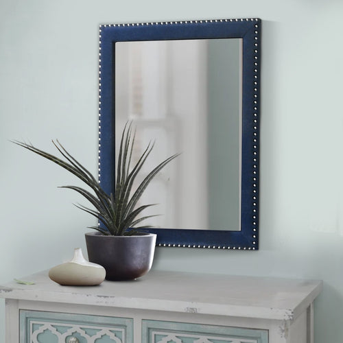 Cale Mirror | 40" | Portrait | Velvet Upholstered | Nailhead | Blue