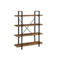 Ana 55 Inch Wood Bookcase, 4 Shelves, Crossed Metal Design, Rustic Brown By Casagear Home