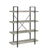 Ana 55 Inch Wood Bookcase, 4 Shelves, Crossed Metal Design, Light Gray By Casagear Home