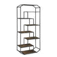 72 Inch Wood Bookcase, Geometric Metal Frame, 7 Shelves, Gray, Brown By Casagear Home
