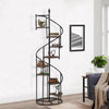 69 Inch Wood Bookcase, Spiral Metal Frame, Staircase Design, Brown By Casagear Home