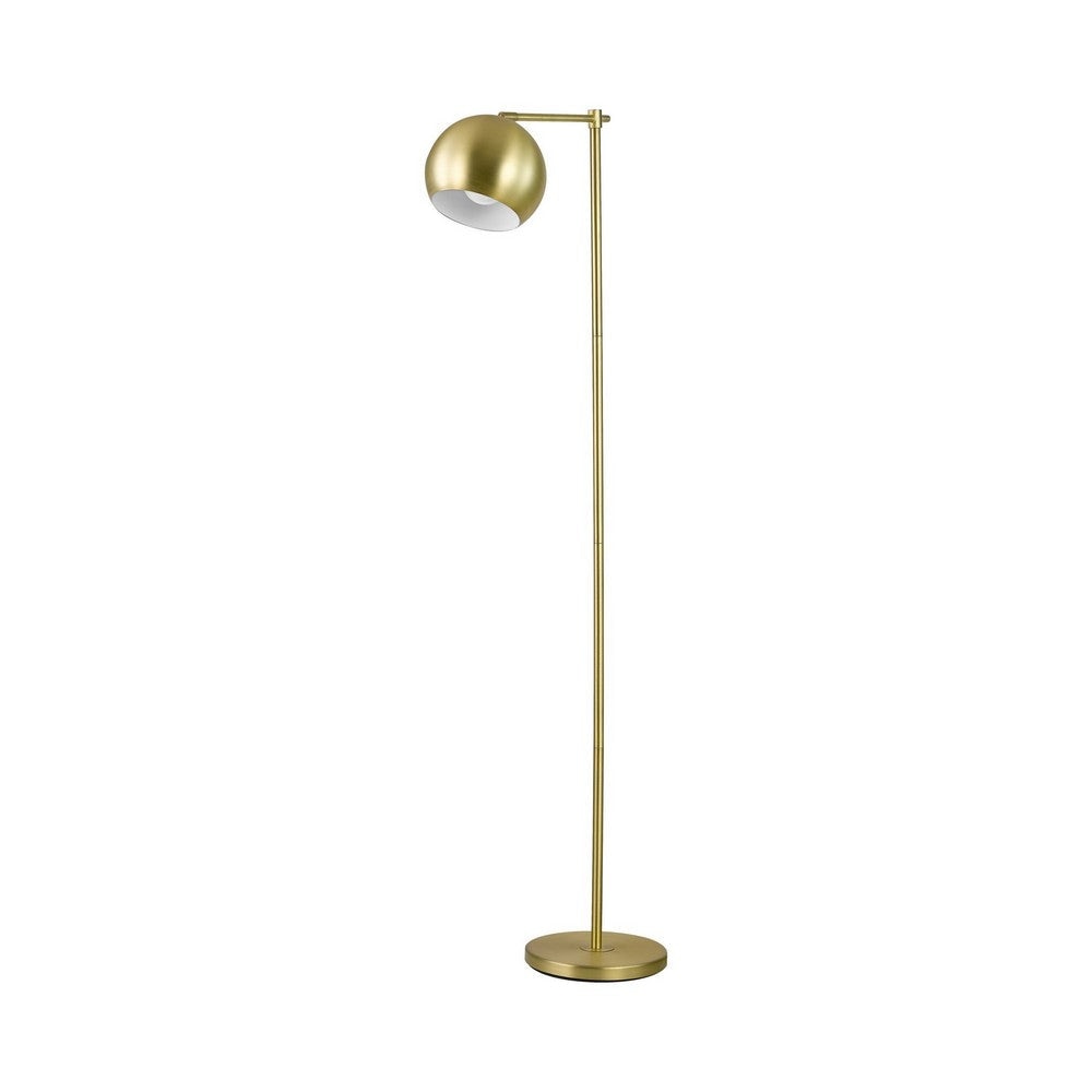 60 Inch Modern Floor Lamp, Dome Shade, Round Metal Base, Brass By Casagear Home