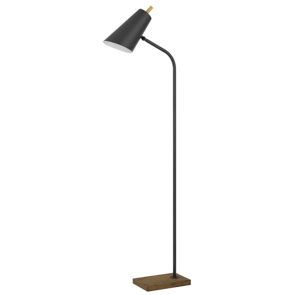66 Inch Metal Floor Lamp, Adjustable Cone Shade, Wood Base, Dark Bronze By Casagear Home