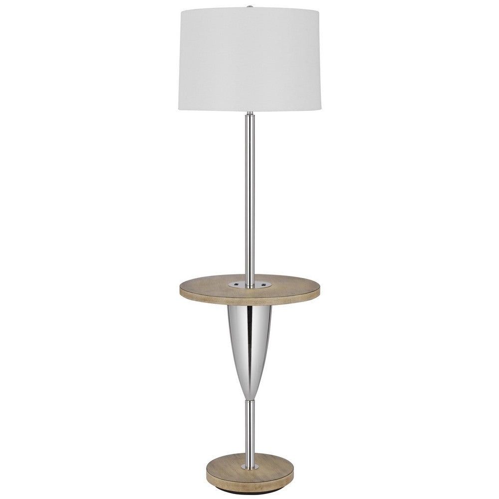 Charlie Floor Lamp | 61" | Wood Table | USB | White, Brown