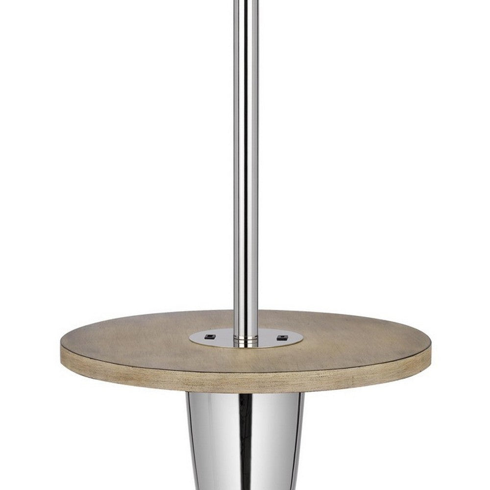 Charlie 61 Inch Modern Floor Lamp Wood Table 1 USB Glossy White Brown By Casagear Home BM280525