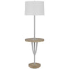 Charlie 61 Inch Modern Floor Lamp, Wood Table, 1 USB, Glossy, White, Brown By Casagear Home
