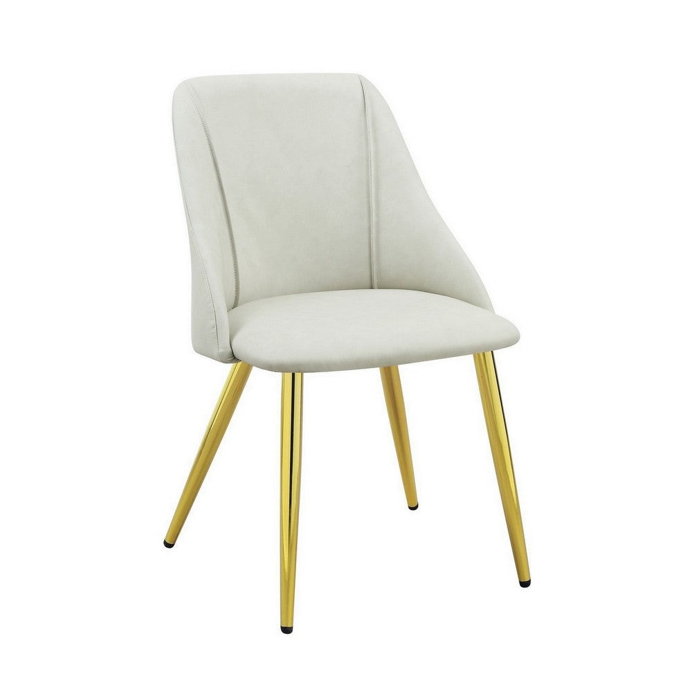 20 Inch Vegan Faux Leather Dining Chair, Metal Legs, Set of 2, White, Gold By Casagear Home