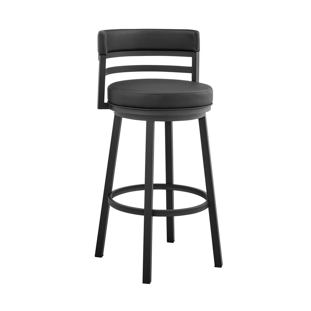 Maxi 26 Inch Modern Counter Stool, Footrest, Swivel, Faux Leather, Black By Casagear Home