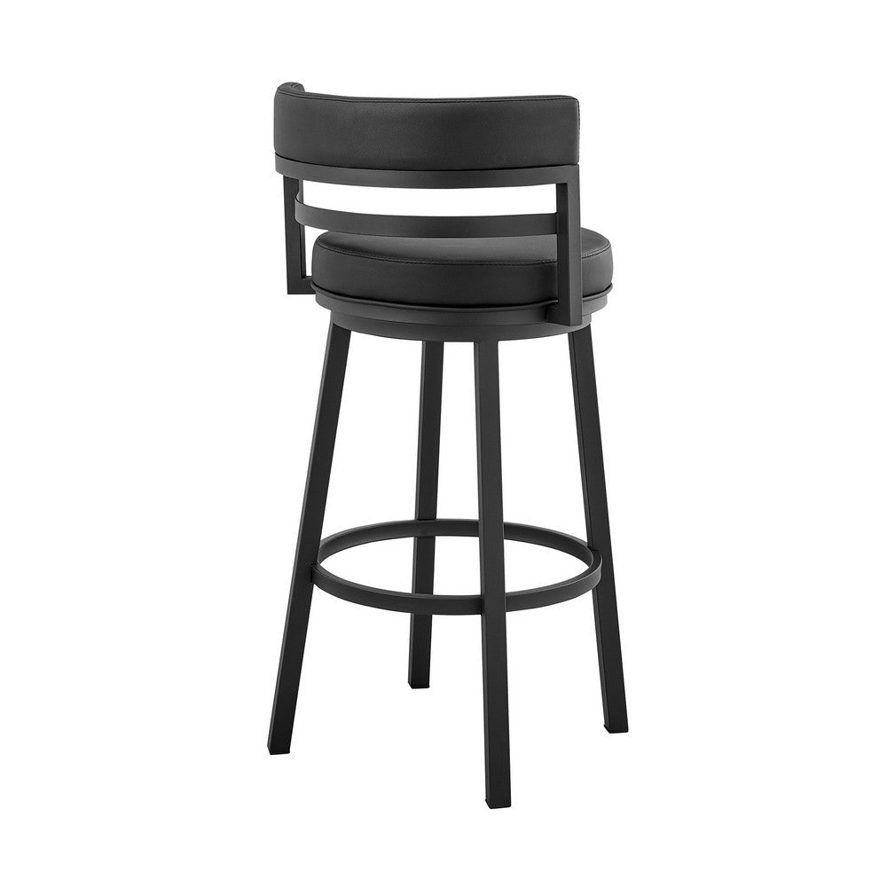 Maxi 26 Inch Modern Counter Stool Footrest Swivel Faux Leather Black By Casagear Home BM281938