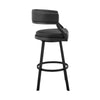 Beth 26 Inch Counter Stool Curved Back Swivel Chair Faux Leather Black By Casagear Home BM281940
