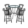Clara Dining Set | 5 Piece | Round Counter Bar | Gray Faux Leather, Black