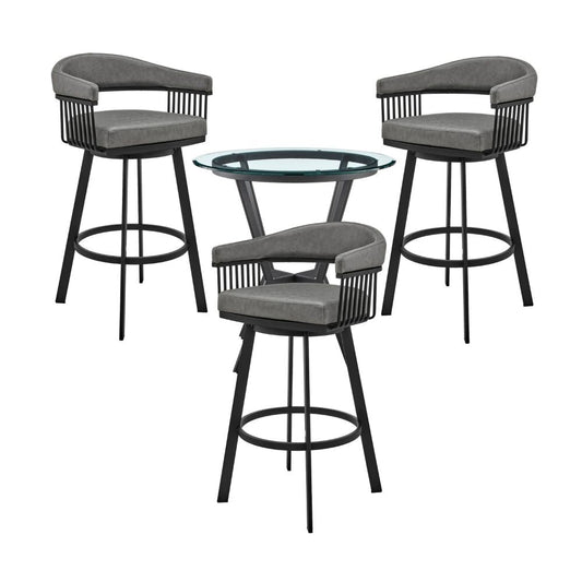Mia Dining Set | 4 Piece | Counter Height | Glass Top | Gray, Black