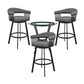 Mia 4 Piece Counter Height Dining Set, Glass Top, Gray Vegan Leather, Black By Casagear Home