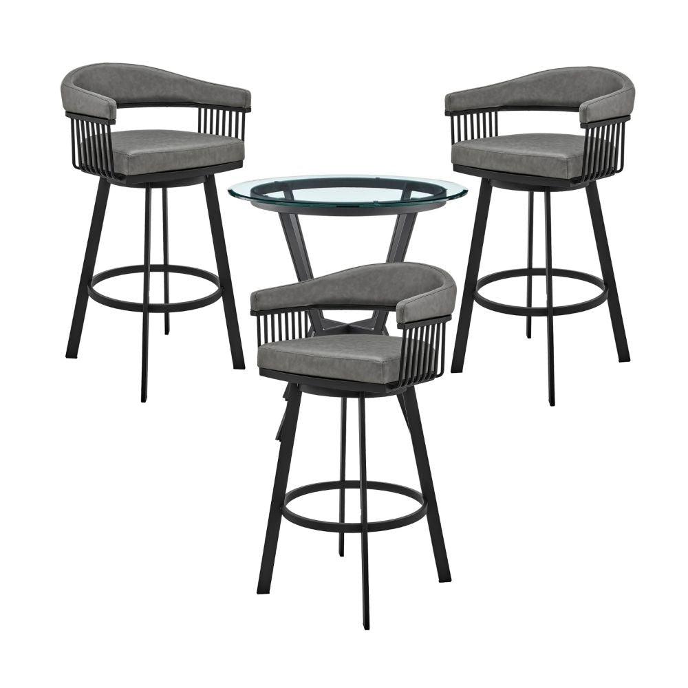 Mia Dining Set | 4 Piece | Counter Height | Glass Top | Gray, Black