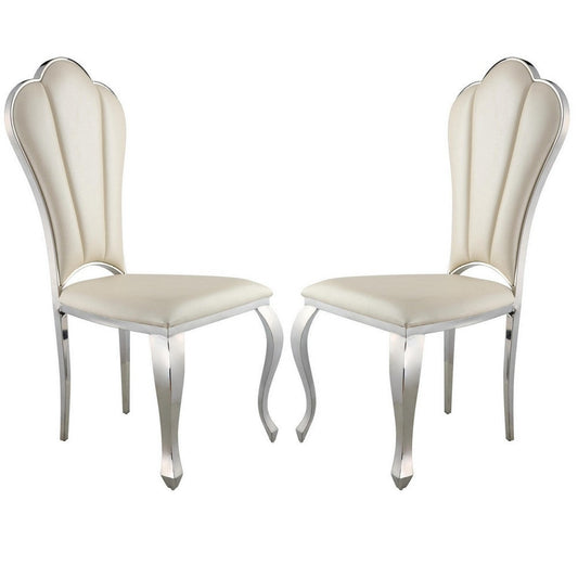 Kuri Dining Chair | 23" | Scalloped Back | Faux Leather | Set of 2 | Beige