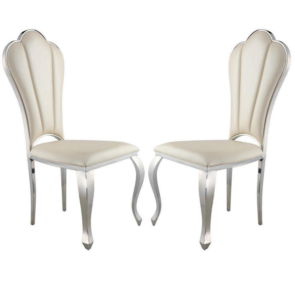 Kuri Dining Chair | 23" | Scalloped Back | Faux Leather | Set of 2 | Beige