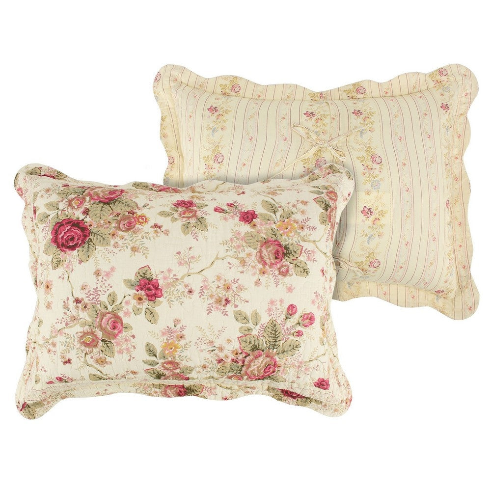 Rosle 3 Piece Queen Bedspread Set Floral Print Scalloped Cream Pink By Casagear Home BM281990