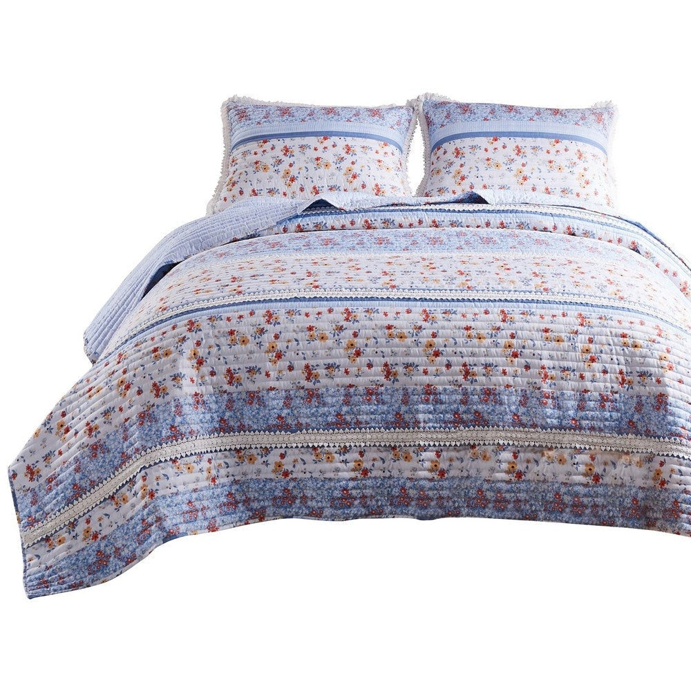 Joa Quilt Set | 2 Piece Twin | Floral Print | Lace Trim | Multicolor