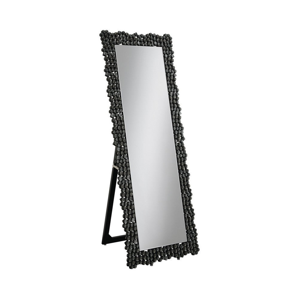 Floor Mirror | 63" | Portrait | Rhinestone Inlay | Cheval | Black