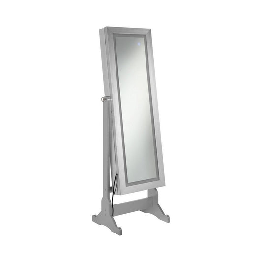 58 Inch Full Body Floor Cheval Mirror, Jewelry Storage, LED, Silver By Casagear Home