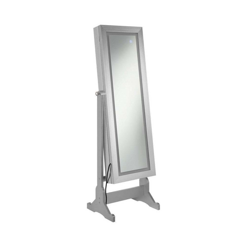 Cheval Mirror | 58" | Full Body | Jewelry Storage | LED | Silver