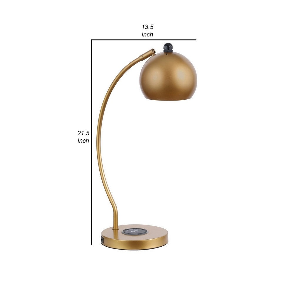 22 Inch Modern Office Table Lamp Dome Shade Arc Metal Base Gold By Casagear Home BM282021