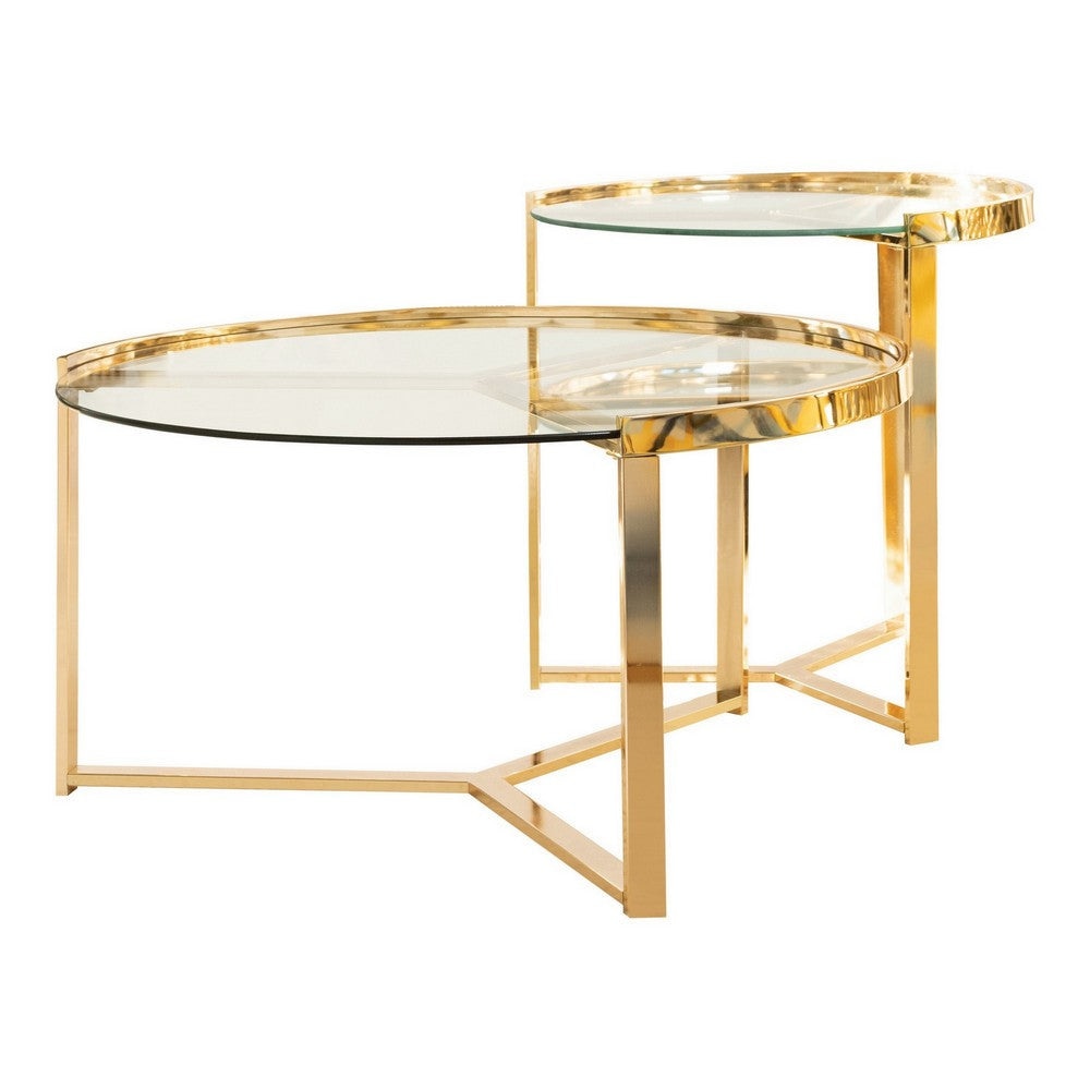 Nesting Tables | 23" Round | Glass Top | Metal Base | Set of 2 | Gold