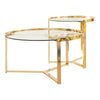 23 Inch Round Nesting Accent Tables, Glass Top, Metal Base, Set of 2, Gold By Casagear Home