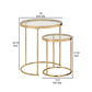 23 Inch Round Nesting Tables Glass Metal Base Set of 2 Gold Clear By Casagear Home BM282033