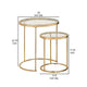 23 Inch Round Nesting Tables Glass Metal Base Set of 2 Gold Clear By Casagear Home BM282033
