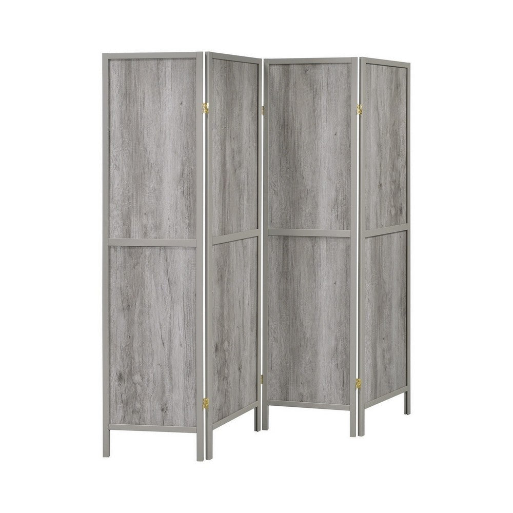 70 Inch Modern 4 Panel Folding Screen Room Divider, Rustic Gray Wood Finish By Casagear Home