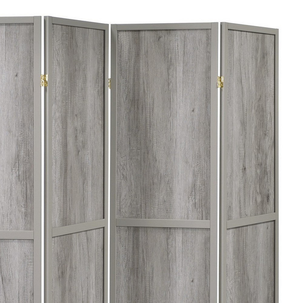 70 Inch Modern 4 Panel Folding Screen Room Divider Rustic Gray Wood Finish By Casagear Home BM282035