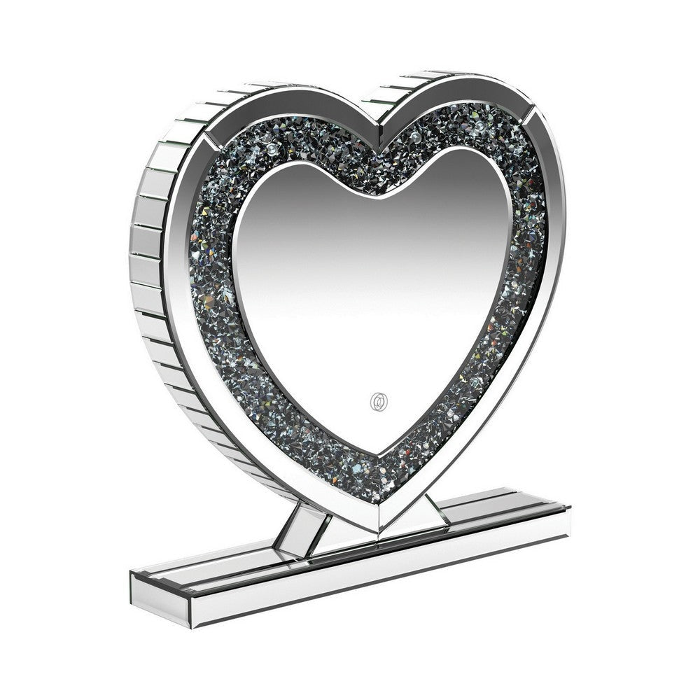 Theo Vanity Mirror | 20" | Heart | Crystal Trim | Silver