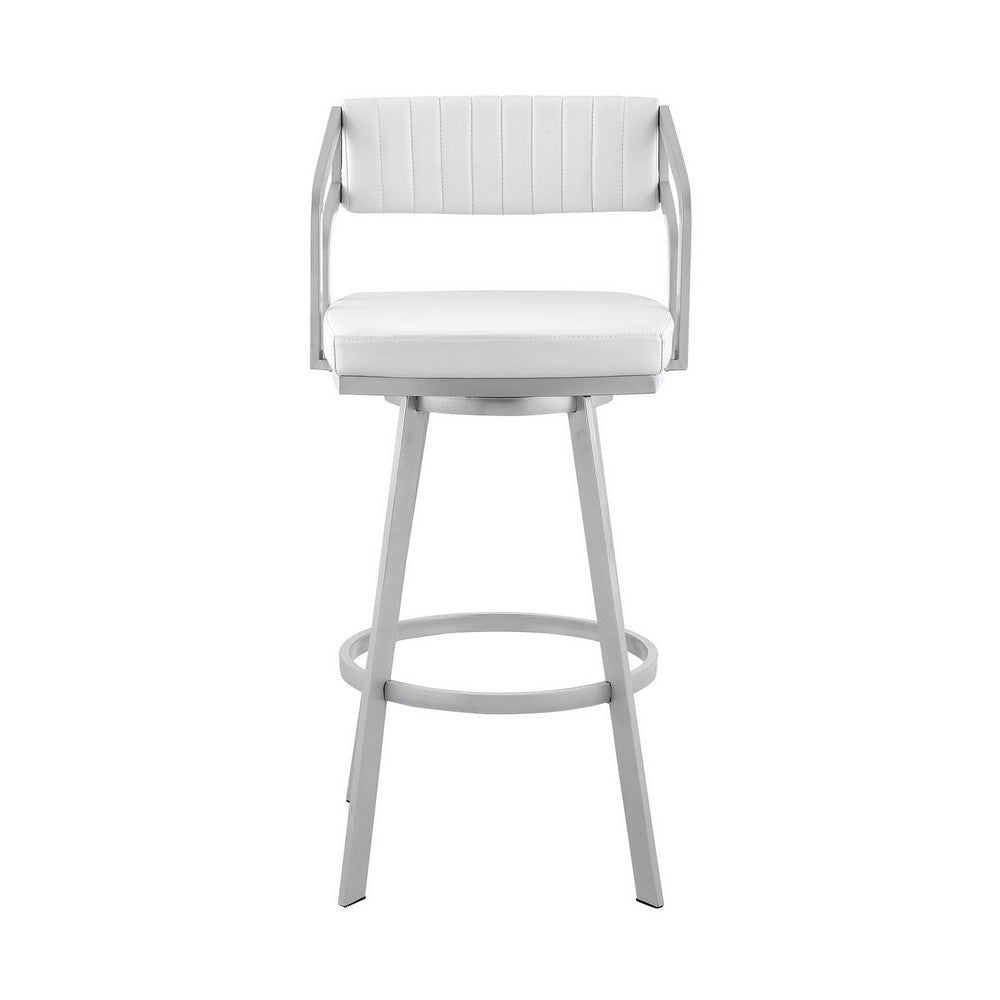 Lyla 26 Inch Counter Height Stool Swivel Faux Leather White Silver By Casagear Home BM282052