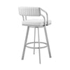 Lyla 26 Inch Counter Height Stool Swivel Faux Leather White Silver By Casagear Home BM282052