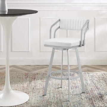 Lyla Counter Stool | 26" | Swivel | Faux Leather | White, Silver