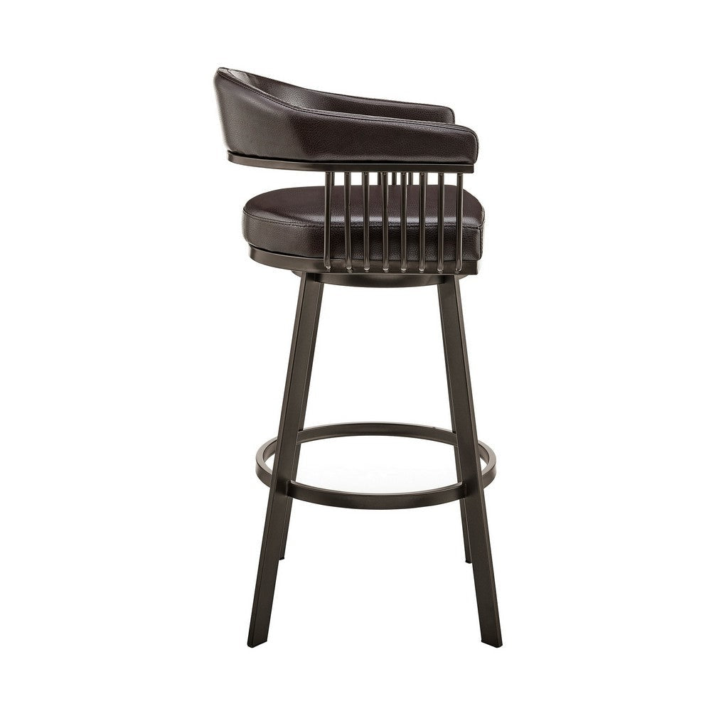 Oliver 26 Inch Modern Counter Stool Vegan Faux Leather Swivel Dark Brown By Casagear Home BM282068