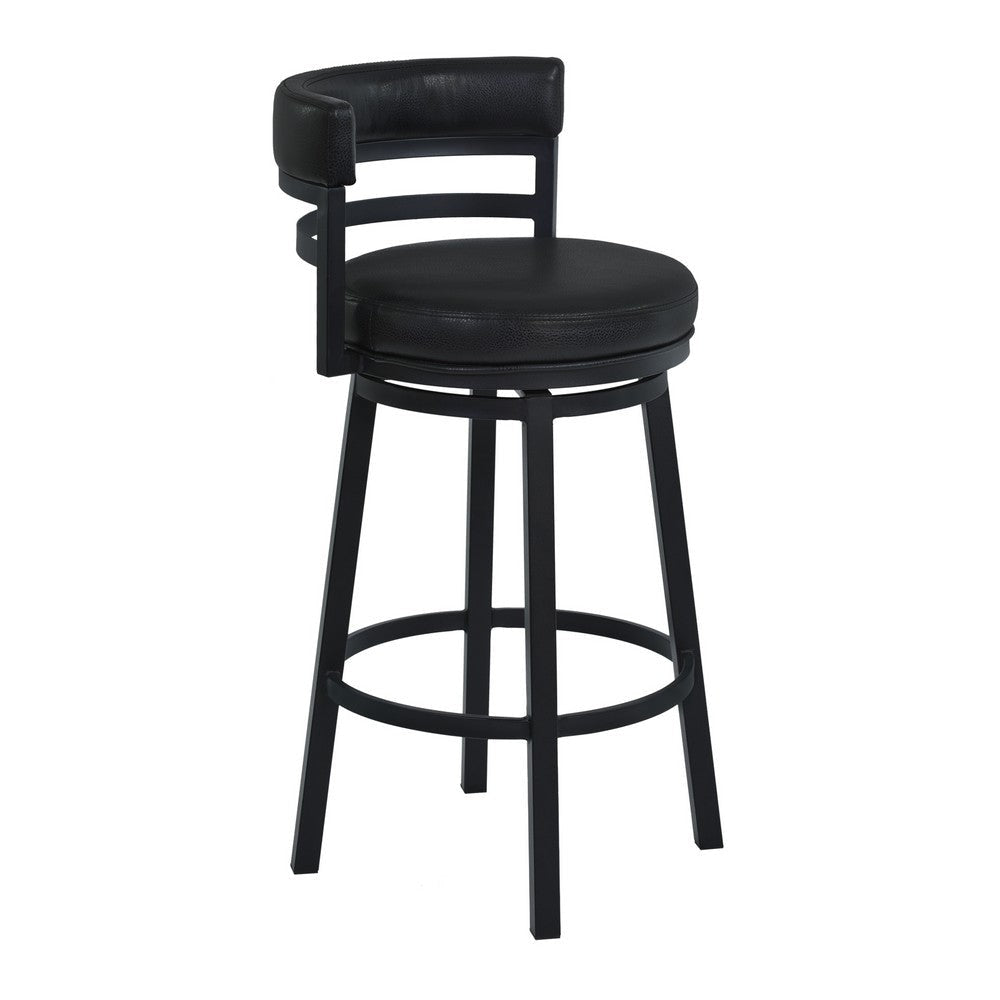 Eva 26 Inch Swivel Counter Stool Chair, Vegan Leather, Curved Back, Black By Casagear Home