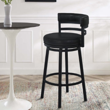 Eva Counter Stool | 26" | Swivel | Faux Leather | Curved Back | Black
