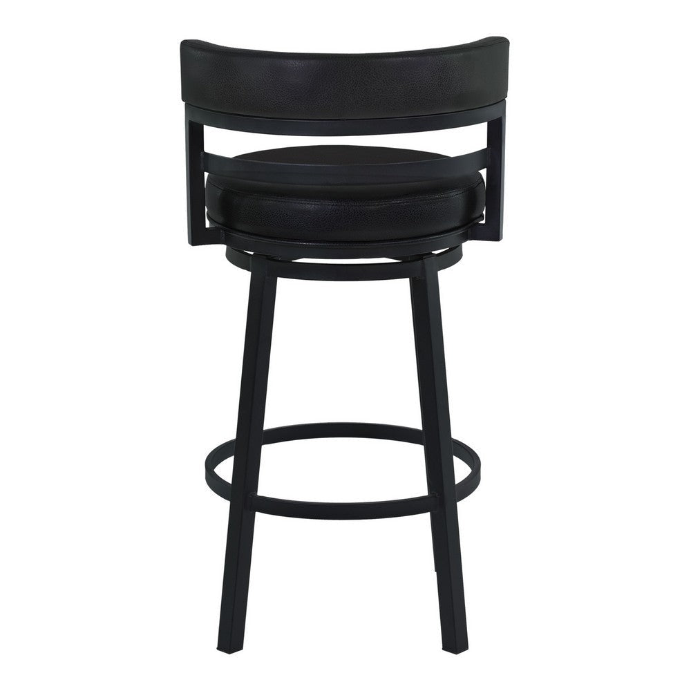 Eva 30 Inch Swivel Bar Stool Chair Vegan Faux Leather Curved Back Black By Casagear Home BM282105