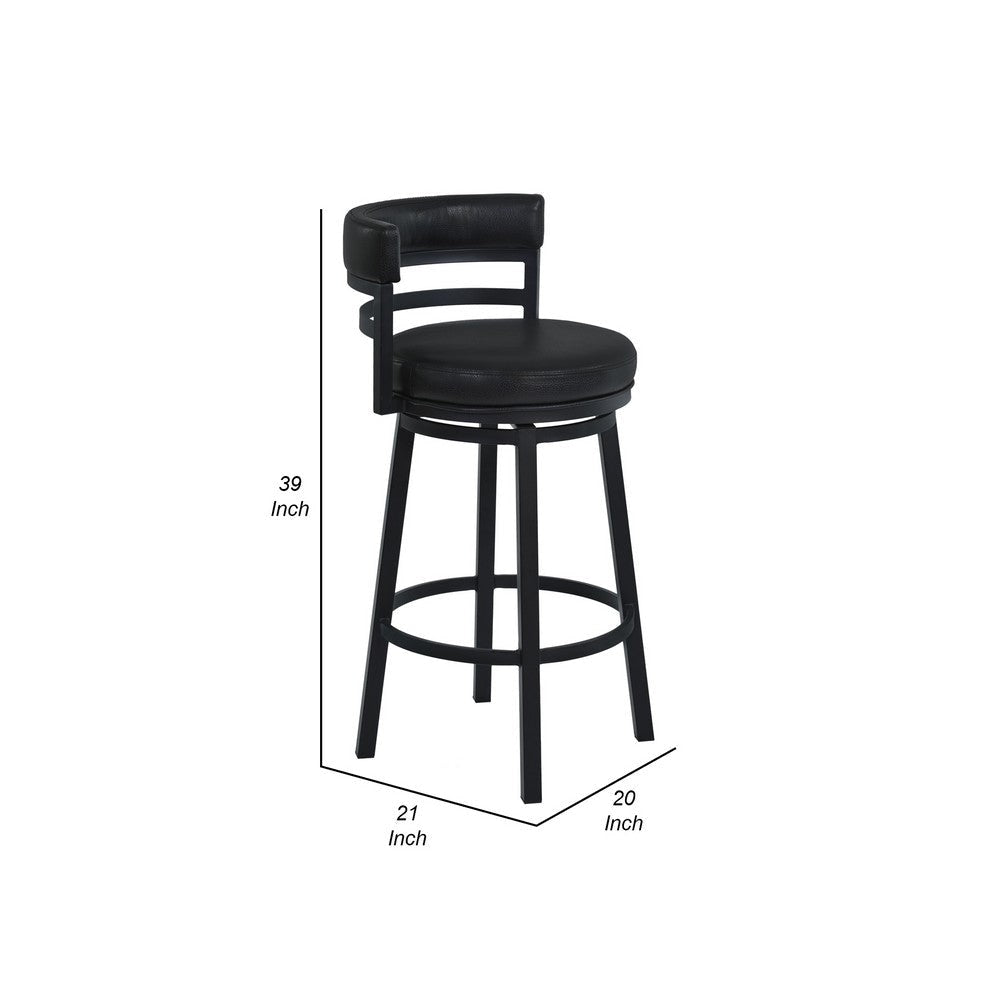 Eva 30 Inch Swivel Bar Stool Chair Vegan Faux Leather Curved Back Black By Casagear Home BM282105