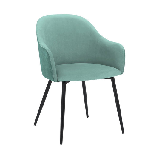 23 Inch Modern Dining Chair, Curved Back, Polyester, Metal Legs, Teal Blue By Casagear Home